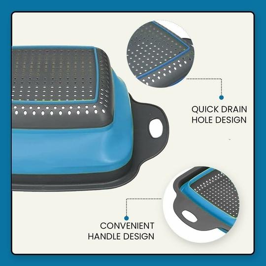 Prime Pick Collapsible Colander Set|Strainer Set | Pack of 2 Collapsible Colanders |Vegetable Fruit Basket for Kitchen |Collapsible Silicone Strainer for Kitchen (Blue)