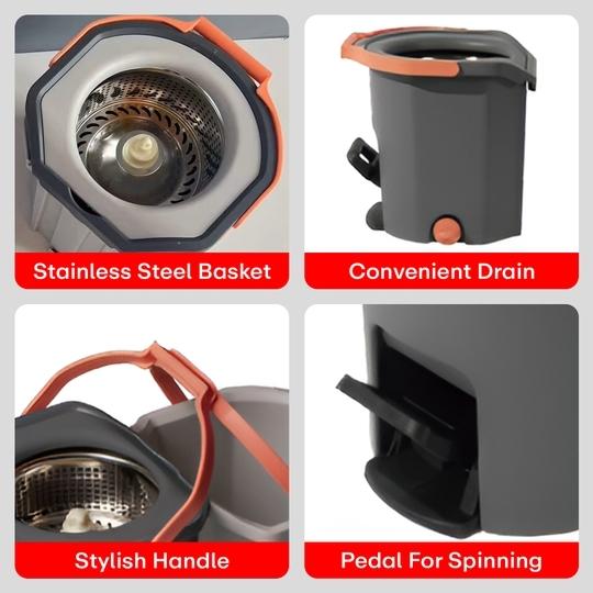 Prime Pick Twin Spin Mop With Pedal Triangle Extendable Ceiling Fan Cleaning Brush Stainless Steel Wringer Puller Handle Microfiber Dry, Wet Mop, Floor Wall Fan Cleaning, 2 Microfiber Refills