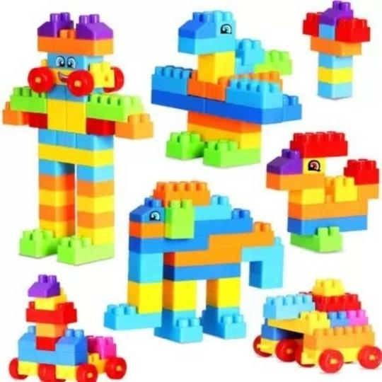 Vastate Satsun Kids/Train Blocks with Pearl Finish Bag Packing,Best Gift Toy,Block Game (52 Block + 8 Wheels)60 Pcs