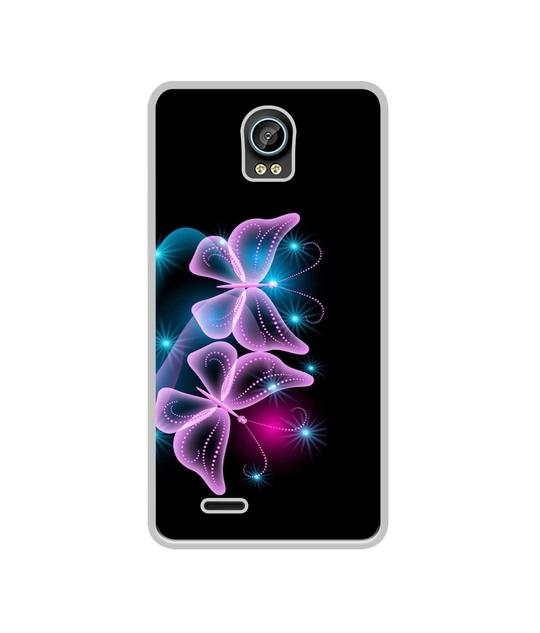Casotec Butterflies Neon Light Design Printed Silicon Soft TPU Back Case Cover for Intex Aqua Life 2
