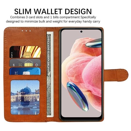Casotec Flip Cover Back Case for Mi Redmi Note 12 4G | Premium Leather Finish | Inbuilt Pockets & Stand | Flip Cover Back Case for Mi Redmi Note 12 4G (CamelBlack)