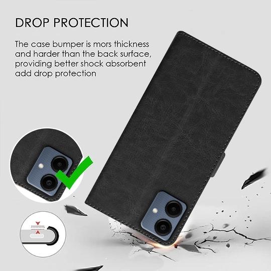 Casotec Flip Cover Back Case for Samsung Galaxy A06 4G | Premium Leather Finish | Inbuilt Pockets & Stand | Flip Cover Back Case for Samsung Galaxy A06 4G (Black)