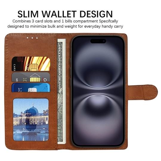 Casotec Flip Cover Back Case for Apple iPhone 16 Plus | Premium Leather Finish | Inbuilt Pockets & Stand | Flip Cover Back Case for Apple iPhone 16 Plus (CamelBlue)