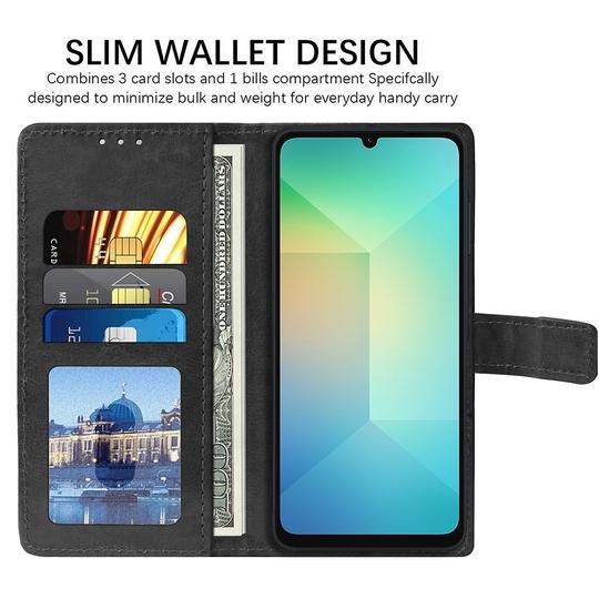 Casotec Flip Cover Back Case for Samsung Galaxy A06 4G | Premium Leather Finish | Inbuilt Pockets & Stand | Flip Cover Back Case for Samsung Galaxy A06 4G (Black)