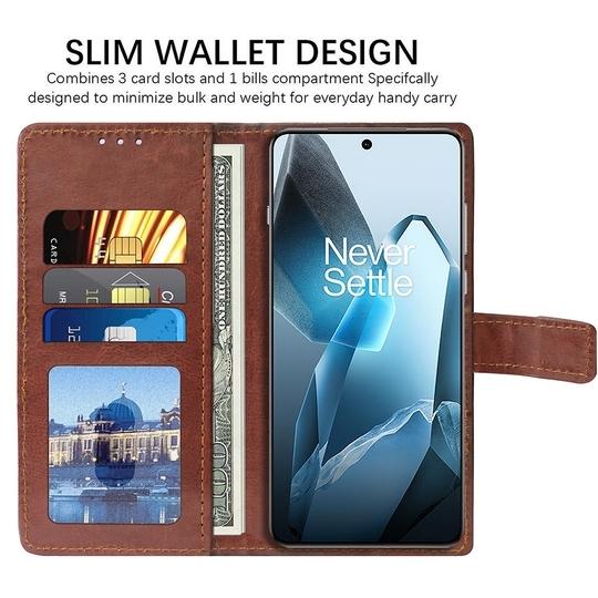 Casotec Flip Cover Back Case for OnePlus 13 5G | Premium Leather Finish | Inbuilt Pockets & Stand | Flip Cover Back Case for OnePlus 13 5G (Brown)