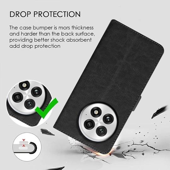 Casotec Flip Cover Back Case for OnePlus 13 5G | Premium Leather Finish | Inbuilt Pockets & Stand | Flip Cover Back Case for OnePlus 13 5G (Black)