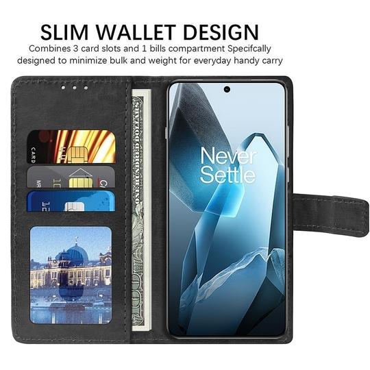 Casotec Flip Cover Back Case for OnePlus 13 5G | Premium Leather Finish | Inbuilt Pockets & Stand | Flip Cover Back Case for OnePlus 13 5G (Black)