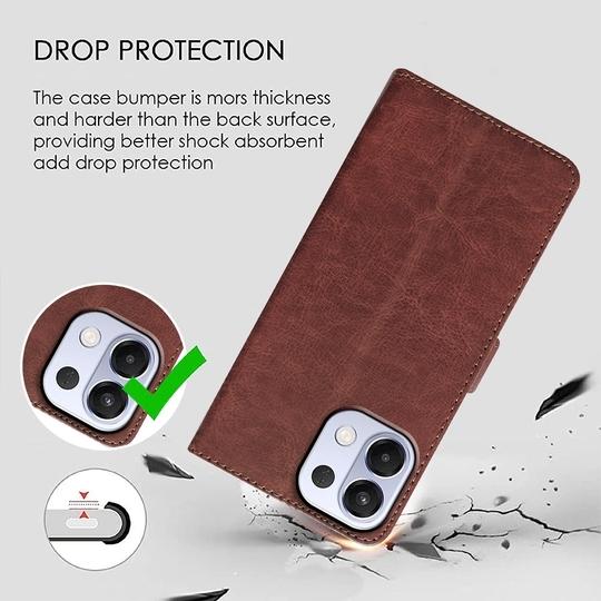 Casotec Flip Cover Back Case for Oppo K13 5G | Premium Leather Finish | Inbuilt Pockets & Stand | Flip Cover Back Case for Oppo K13 5G (Brown)