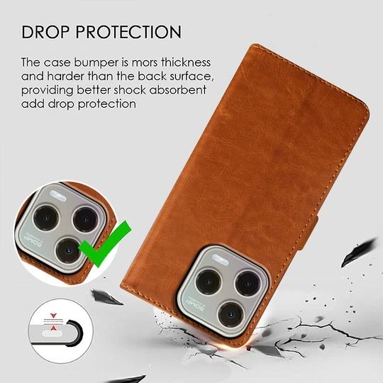 Casotec Flip Cover Back Case for Lava Shark 4G | Premium Leather Finish | Inbuilt Pockets & Stand | Flip Cover Back Case for Lava Shark 4G (CamelBlack)