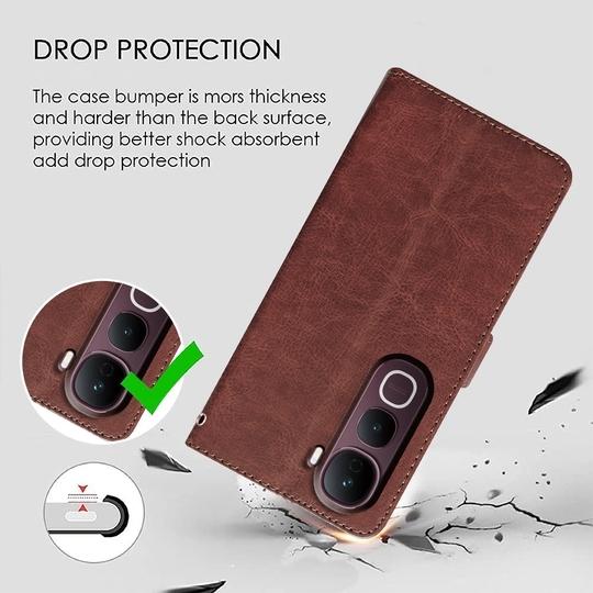 Casotec Flip Cover Back Case for Vivo Y400 Pro 5G | Premium Leather Finish | Inbuilt Pockets & Stand | Flip Cover Back Case for Vivo Y400 Pro 5G (Brown)
