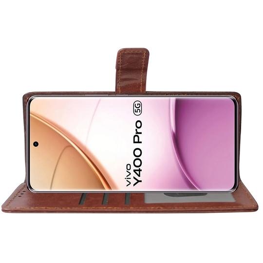 Casotec Flip Cover Back Case for Vivo Y400 Pro 5G | Premium Leather Finish | Inbuilt Pockets & Stand | Flip Cover Back Case for Vivo Y400 Pro 5G (Brown)