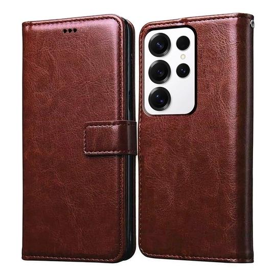 Casotec Flip Cover Back Case for Samsung Galaxy S25 Ultra 5G | Premium Leather Finish | Inbuilt Pockets & Stand | Flip Cover Back Case for Samsung Galaxy S25 Ultra 5G (Brown)