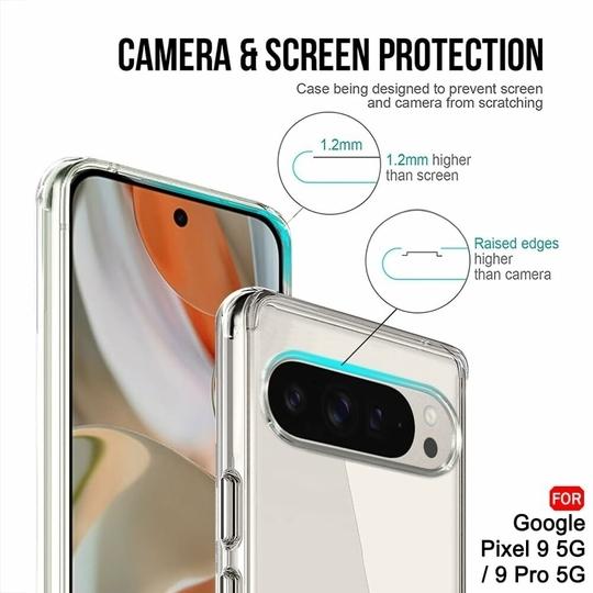 Casotec Crystal Clear Back Case for Google Pixel 9 5G / Pixel 9 Pro 5G | Raised Bumps for Camera & Screen Protection | Clear Soft Silicone Back Case Cover for Google Pixel 9 5G / Pixel 9 Pro 5G (TPU | Transparent)