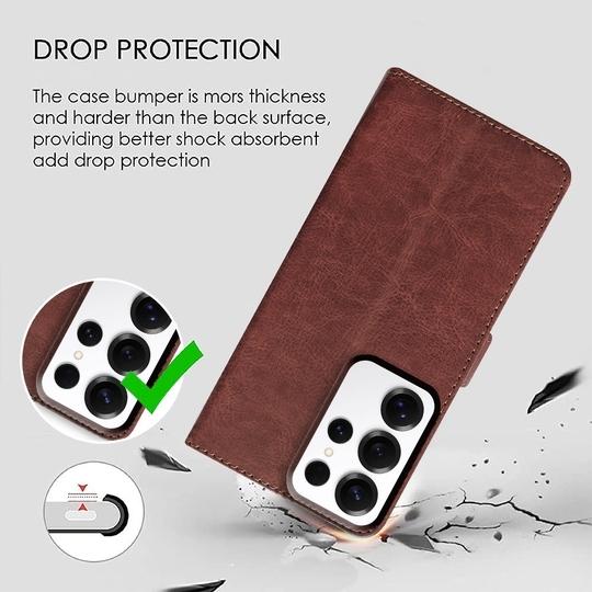 Casotec Flip Cover Back Case for Samsung Galaxy S25 Ultra 5G | Premium Leather Finish | Inbuilt Pockets & Stand | Flip Cover Back Case for Samsung Galaxy S25 Ultra 5G (Brown)