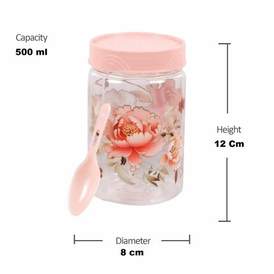 VRISTO Plastic Storage Jars Lid Decorative Multipurpose Containers for Kitchen, Spices, Dry Snacks, and Food Storage | Pink | Pack of 6 | 500ml - 8 CM X 8 CM X 12 CM