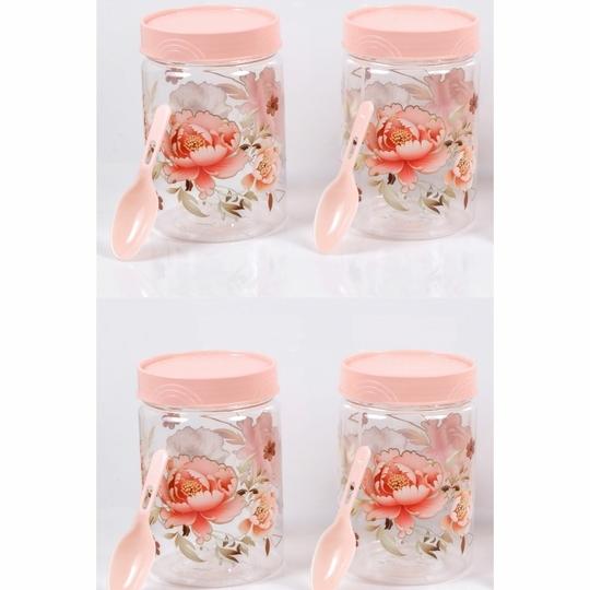 VRISTO Plastic Storage Jars Lid Decorative Multipurpose Containers for Kitchen, Spices, Dry Snacks, and Food Storage | Pink | Pack of 6 | 500ml - 8 CM X 8 CM X 12 CM