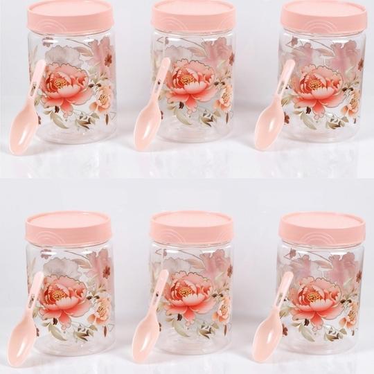 VRISTO Plastic Storage Jars Lid Decorative Multipurpose Containers for Kitchen, Spices, Dry Snacks, and Food Storage | Pink | Pack of 6 | 500ml - 8 CM X 8 CM X 12 CM