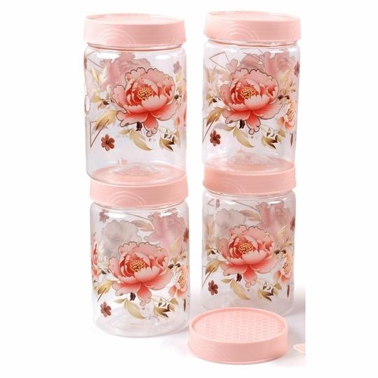 VRISTO Plastic Storage Jars Lid Decorative Multipurpose Containers for Kitchen, Spices, Dry Snacks, and Food Storage | Pink | Pack of 6 | 500ml - 8 CM X 8 CM X 12 CM