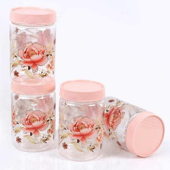 VRISTO Plastic Storage Jars Lid Decorative Multipurpose Containers for Kitchen, Spices, Dry Snacks, and Food Storage | Pink | Pack of 6 | 500ml - 8 CM X 8 CM X 12 CM