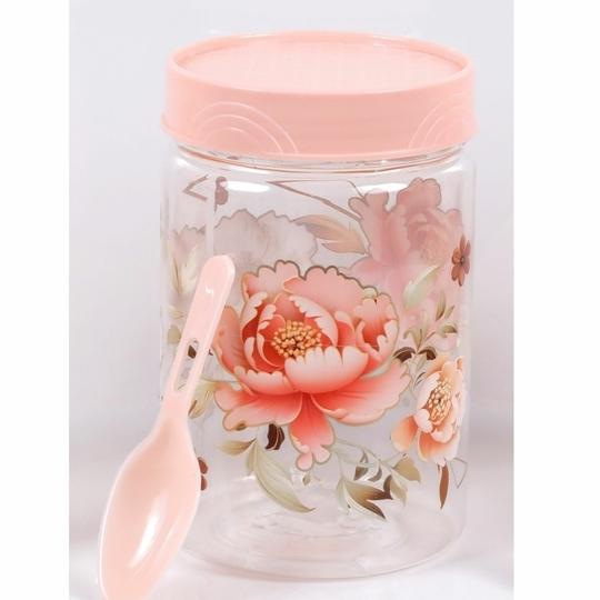 VRISTO Plastic Storage Jars Lid Decorative Multipurpose Containers for Kitchen, Spices, Dry Snacks, and Food Storage | Pink | Pack of 6 | 500ml - 8 CM X 8 CM X 12 CM