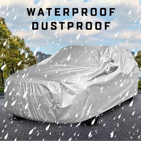 MOCKHE Waterproof Car Cover Compatible with Renault KWID with with Mirror Pocket, Soft Cotton Lining, Waterproof KWID Car Cover- Metallic Silver