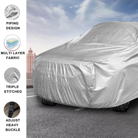 MOCKHE Waterproof Car Cover Compatible with Renault KWID with with Mirror Pocket, Soft Cotton Lining, Waterproof KWID Car Cover- Metallic Silver