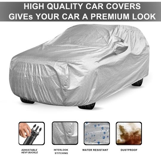 MOCKHE Waterproof Car Cover Compatible with Renault KWID with with Mirror Pocket, Soft Cotton Lining, Waterproof KWID Car Cover- Metallic Silver