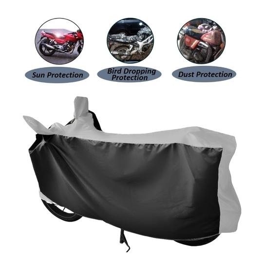 Mockhe Bike Body Cover for TVS Radeon , Dustproof UV Protection water resistant Custom Fit Cover-(Black-Silver )
