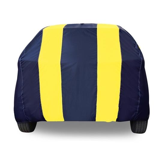 Mockhe Car Cover Compatible with Hyundai Verna Fluidic (Model : 2013-2017) with Mirror Pockets, Triple Stitched, Water Resistant Car Body Cover, Navy, Yellow
