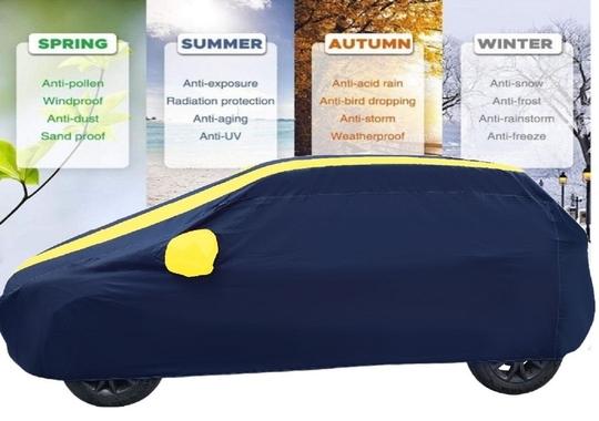 Mockhe Car Cover Compatible with Hyundai Verna Fluidic (Model : 2013-2017) with Mirror Pockets, Triple Stitched, Water Resistant Car Body Cover, Navy, Yellow
