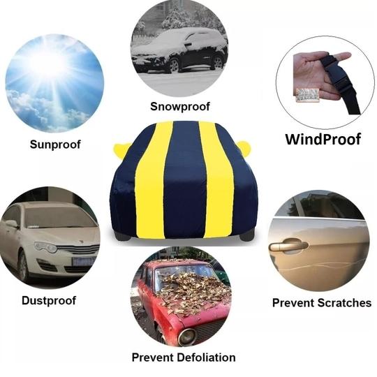 Mockhe Car Cover Compatible with Hyundai Verna Fluidic (Model : 2013-2017) with Mirror Pockets, Triple Stitched, Water Resistant Car Body Cover, Navy, Yellow