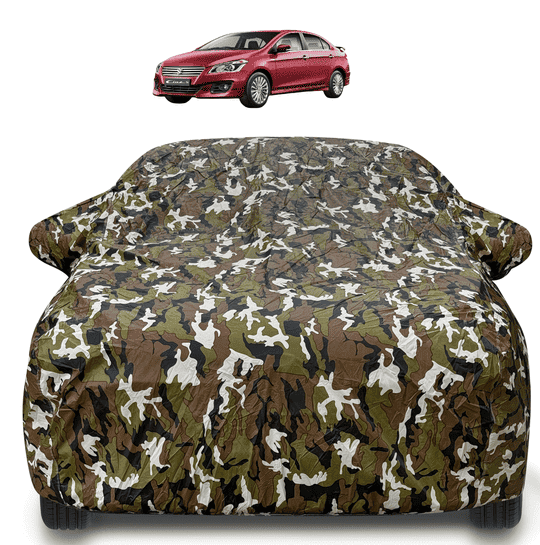 Mockhe Maruti Ciaz Hybrid Car Cover with Mirror Pocket and Soft Cotton Lining,Waterproof Maruti Ciaz Hybrid Car Body Cover, Army Print