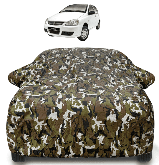 Mockhe Tata Indica Car Cover with Mirror Pocket and Soft Cotton Lining,Waterproof Tata Indica Car Body Cover, Army Print