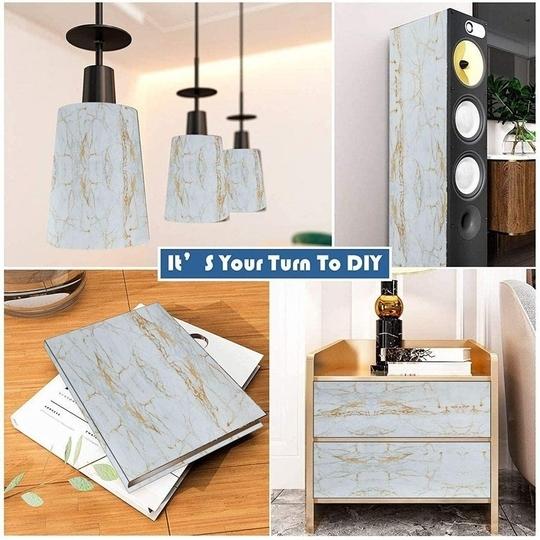 ONE2ONE ENTERPRISES  Polyvinyl PVC High Gloss Marble Self Adhesive Wallpaper for AlmirahFridgeFloorWallTableCupboard Decorative Furniture Interior - White and Gold, 2 x 10 Feet
