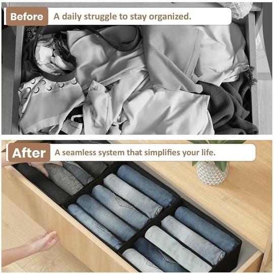 JD FRESH 5 Slot Non-Woven Fabric Clothing Storage Box/Foldable Wardrobe Organizer/Multipurpose Storage Organisers for clothes/Shirts/T-Shirts/Dress/Sweaters/Jeans (Pack of 6, Black)