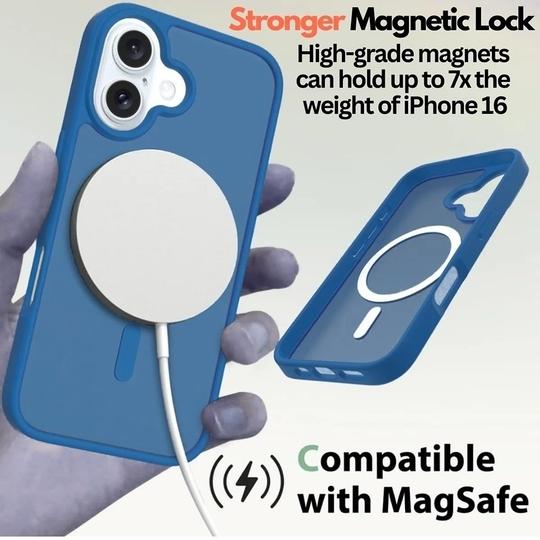 Luxmo Case TPU + PC Polycarbonate Hybrid Back Case for iPhone 16 (6.1-Blue)  Wireless Charging Compatible  3X Military Grade Shockproof Protection  Anti-Scratch Soft-Touch Finish with Microfiber