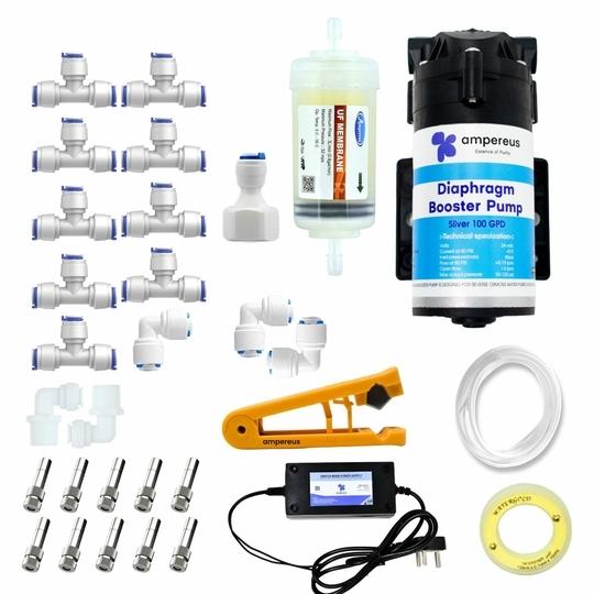 AMPEREUS FOgger Kit for Dairy Farm and Home Fogging Machine for Cooling with 10 Nozzles 100 GPD Pump, 15 Meter Pipe, UV Membrane, and Pipe Cutter (Nozzle Distance 1.4)