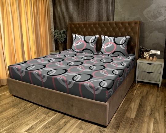 JDX 250 TC Cotton Queen Geometric Fitted (Elastic) Bedsheet (Pack of 1, Multicoloured Grey)
