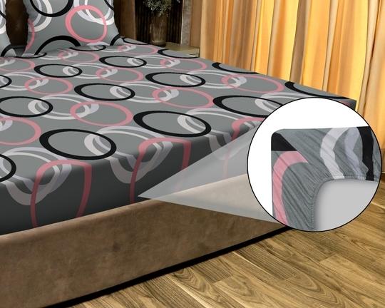 JDX 250 TC Cotton Queen Geometric Fitted (Elastic) Bedsheet (Pack of 1, Multicoloured Grey)