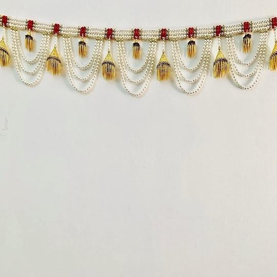 The Art Hub pratham enterprises Pratham Enterprises White Pearl Golden Jhumri Toran (4 FT) Toran (Beads, Thread)