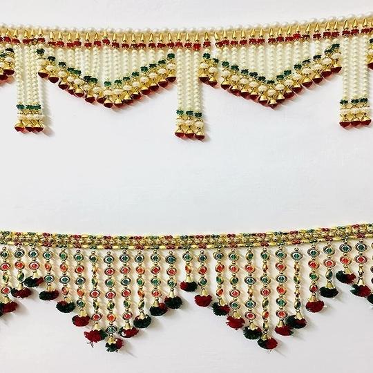 The Art Hub pratham enterprises Handmade Set of 2 Combo White Moti Toran & Crystal Jhumar Multicolour Toran ()