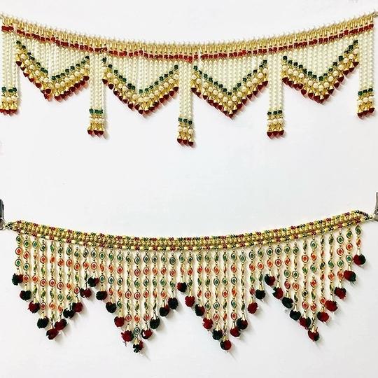 The Art Hub pratham enterprises Handmade Set of 2 Combo White Moti Toran & Crystal Jhumar Multicolour Toran ()