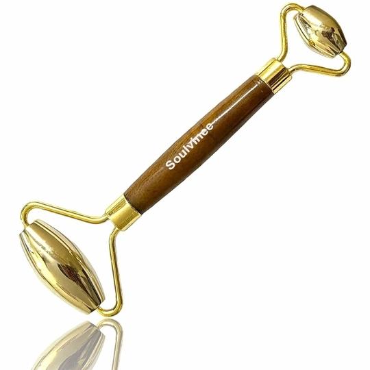 soulvinee GoodsHealthShop Kansa, Bronze Roller for Face-Natural Handmade-Crafted Facial Massager Skin Tool for Anti Aging Skincare (With SS Handle)