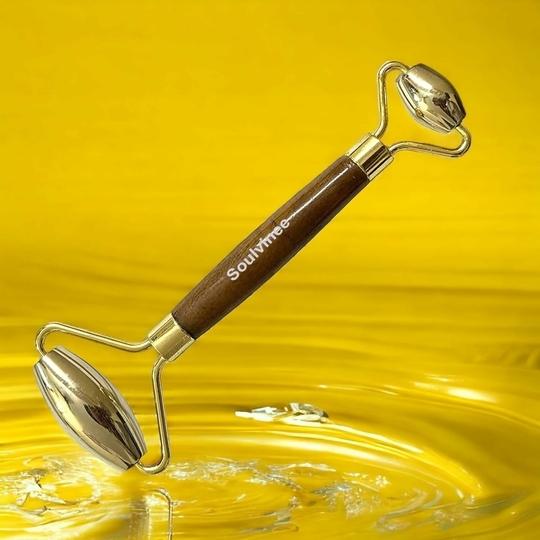 soulvinee GoodsHealthShop Kansa, Bronze Roller for Face-Natural Handmade-Crafted Facial Massager Skin Tool for Anti Aging Skincare (With SS Handle)