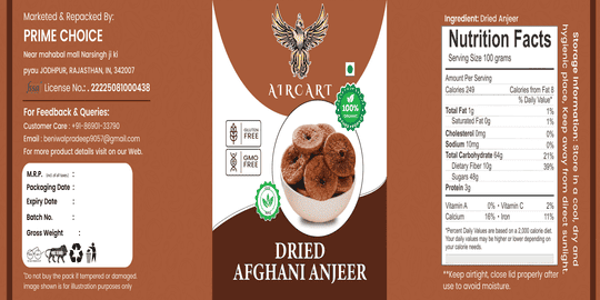 AIRCART Afghani Anjeer (Dried Figs) Natural, Sun-Dried, Handpicked | Rich in Fiber, Calcium & Antioxidants | Healthy Dry Fruit Snack Pack of  250 gram