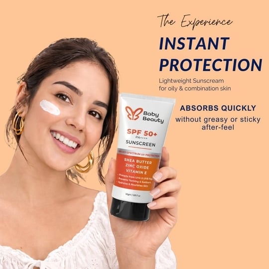 Baby Beauty SPF 50 Sunscreen | Broad Spectrum UVA & UVB Protection | Lightweight & Non-Greasy | No White Cast | Suitable for All Skin Types | Daily Use Face Sunscreen