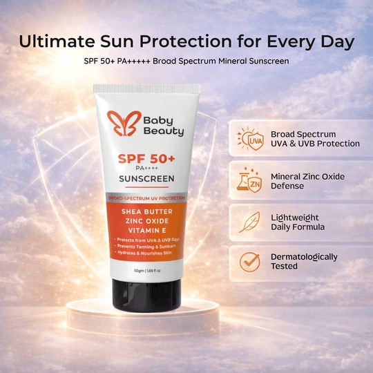 Baby Beauty SPF 50 Sunscreen | Broad Spectrum UVA & UVB Protection | Lightweight & Non-Greasy | No White Cast | Suitable for All Skin Types | Daily Use Face Sunscreen