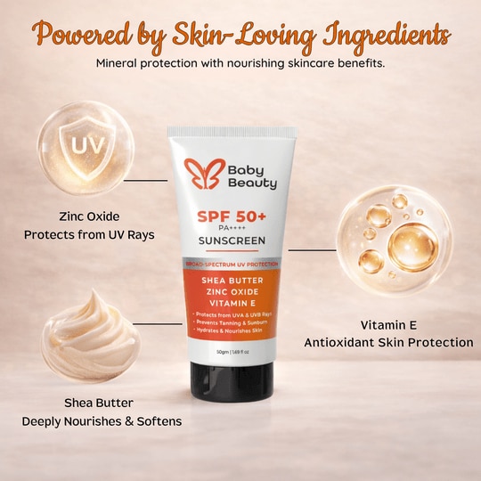 Baby Beauty SPF 50 Sunscreen | Broad Spectrum UVA & UVB Protection | Lightweight & Non-Greasy | No White Cast | Suitable for All Skin Types | Daily Use Face Sunscreen
