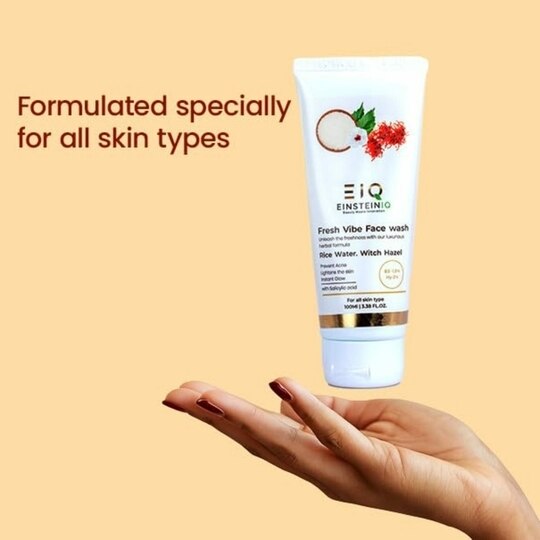 EIQ - EINSTEINIQ Fresh Vibe Face Wash with Rice Water & Witch Hazel | 1.5% Niacinamide, 2% Hyaluronic Acid & .5% Salicylic Acid | Deep Cleansing Formula for Clear Refreshed Skin | Removes Dirt, Oil & Impurities | Non-Drying | 100% Vegan | All Skin Types