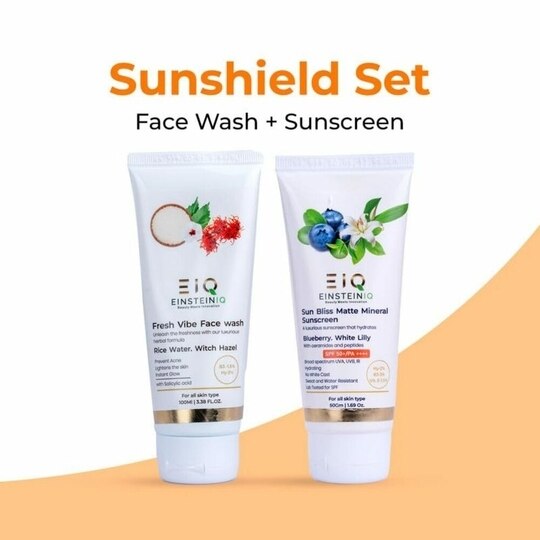 EIQ - EINSTEINIQ Fresh Vibe Face Wash + EINSTEINIQ Sunbliss Matte Mineral (Zn) based Sunscreen with SPF 50PA ++++ (100ml)+(50g).